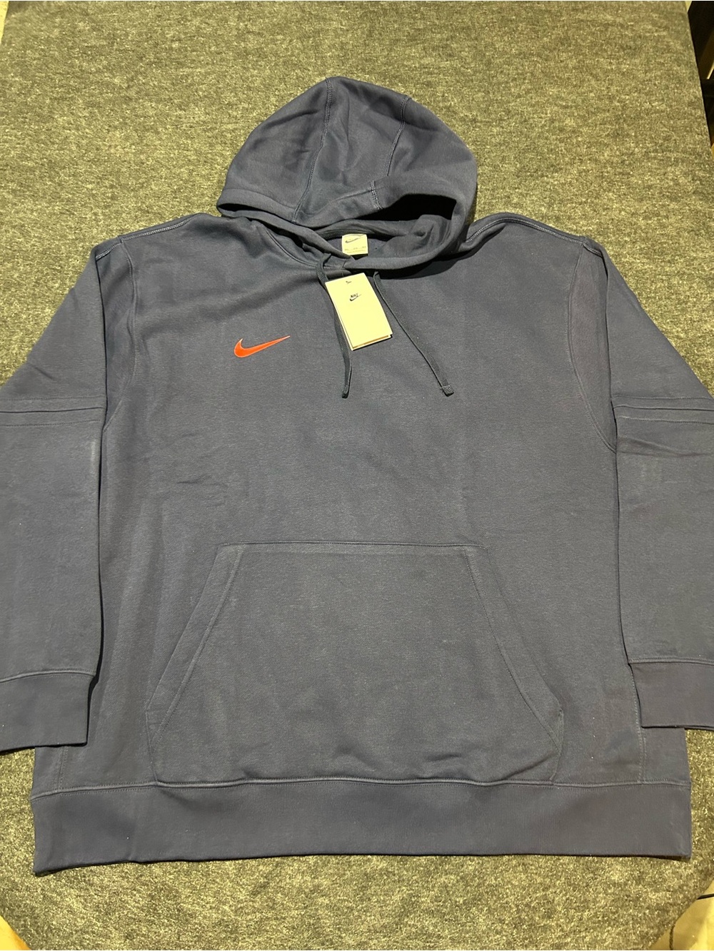 Nike Men's Navy Hoodie with Red Swoosh